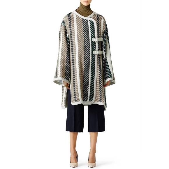 SEE BY CHLOE Jackets & Blazers - SEE BY CHLOE oversize stripe blanket coat in green
